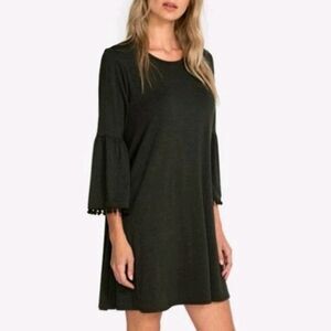 Johnny Was Calmé | Flute Swing Pom Pom Bell Sleeve Dress Green Women Medium